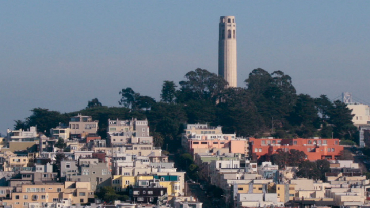 A view from San Francisco's Lombard street looking towards Coit Tower on Jan 17, 2009.