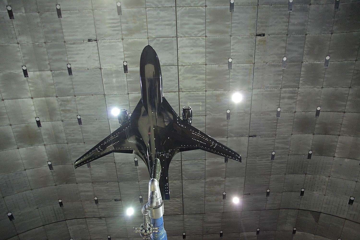 The AMELIA model airplane is tested in the 40 by 80 foot wind tunnel at the National Full-Scale Aerodynamics Complex at NASA's Ames Research Center in Moffett Field, Calif., on Jan. 24, 2012 (Photo by