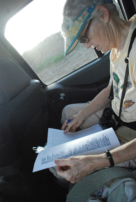 Thrower tallies the score and checks to see what is left of the must have birds.