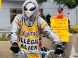 Immigration Law Protest: Cheers, Jeers and a Guy on a Bike