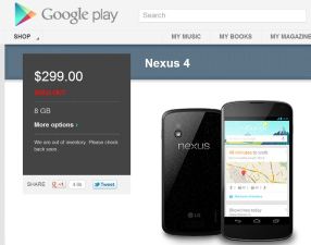 Nexus 4 Sells Out at Google Play