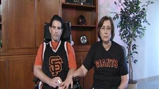 Raw Video: Bryan Stow Hands the First Pitch