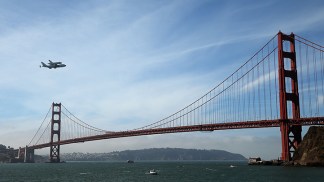 Shuttle Endeavour Flys Over Golden Gate Bridge