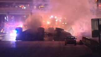 Raw Video: First Images from Big Rig Overturn