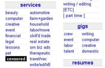 Adult Services "Censored" on Craigslist