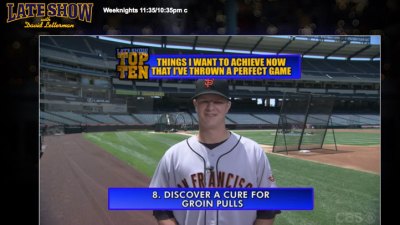 Matt Cain Does 'Late Show' Top 10