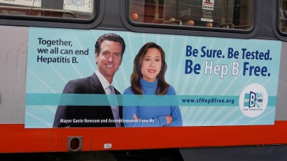 This seems to be as close as Newsom is willing to get to the crowds of commuters on Muni. This seems to be as close as Newsom is willing to get to the crowds of commuters on Muni.