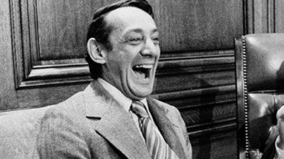 In this file photo from April 1977, San Francisco Supervisor Harvey Milk is shown in the mayor's office during the signing of the city's gay rights bill.