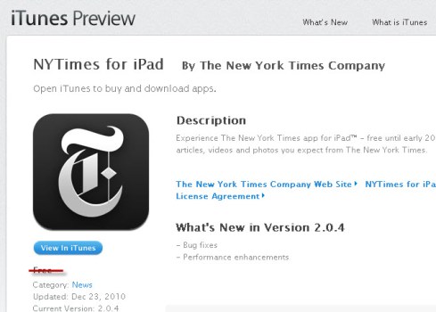 NY Times Offers Subs via iTunes