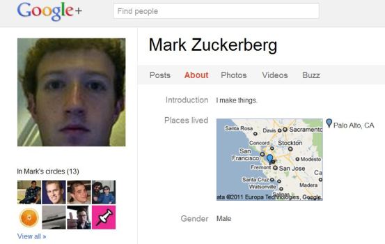 Facebook's Zuckerberg is On Google+