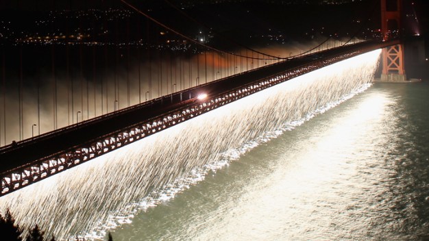 Fireworks Cascade Off Golden Gate Bridge