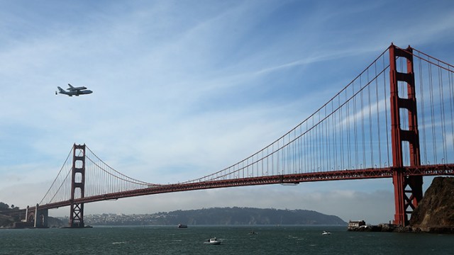 Shuttle Endeavour Flys Over Golden Gate Bridge