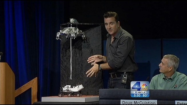 NASA's rover Curiosity will soon land on Mars to investigate whether the Red Planet ever had the right conditions to support life. Scientists at the Jet Propulsion Laboratory in Pasadena will grant Curiosity fans virtual access to Mission Control with streaming online video and news briefings. Conan Nolan reports from JPL in Pasadena for the NBC4 News at 5 p.m. on August 2, 2012.