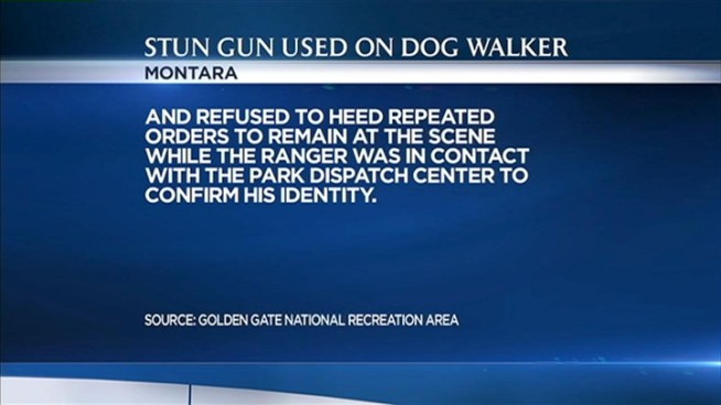 A dog owner whose dogs were off-leash was stunned after a confrontation with a ranger.