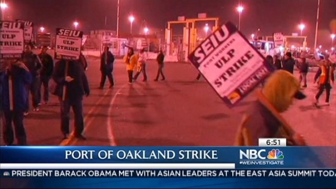 SEIU workers strike Tuesday at the Port of Oakland and the Oakland International Airport over what they say are unfair labor practices. Christie Smith reports.