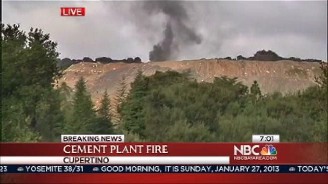 The blaze, resulting from equipment and tires that caught on fire was visible from Highway 280 early Sunday morning.