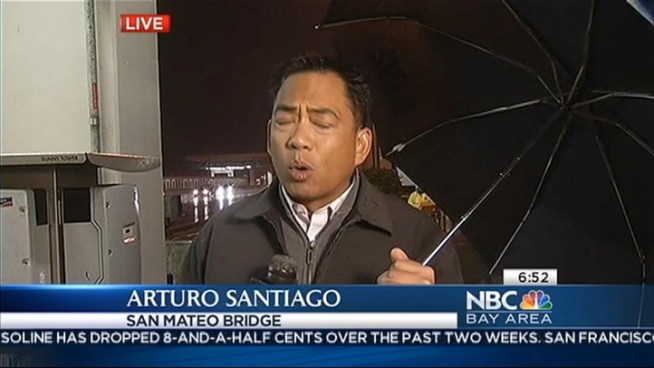 With the first real heavy rain of the season pelting Bay Area roadways on Monday, drivers took extra precaution not to slip and slide on the highways because of downed powerlines, flooding and the typical pileup of accidents because of wet roads. Marla Tellez and Arturo Santiago report.