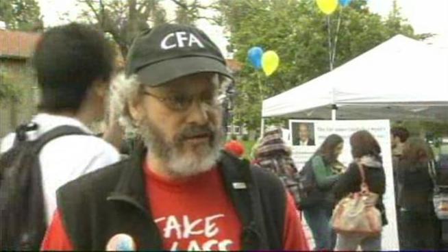 Demonstrators protest against rising tuition costs.