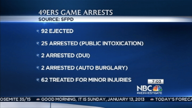 San Francisco Police said that 92 fans were ejected from the game on Saturday.