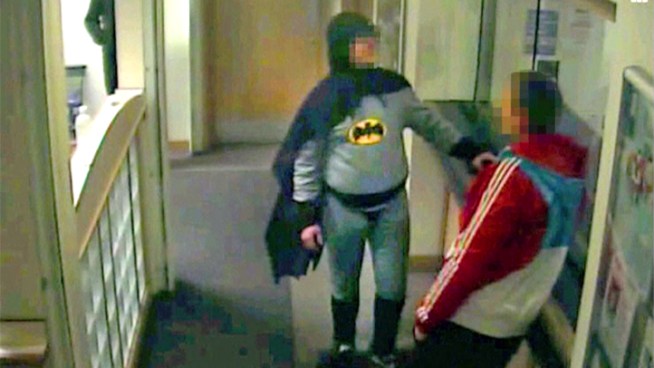 A man was arrested in the Bradford section of North England last month by a crime-stopper dressed as Batman.