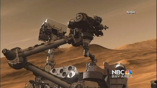 Science enthusiasts gather at NASA in Mountain View on Sunday, giddy to watch the successful Mars rover 