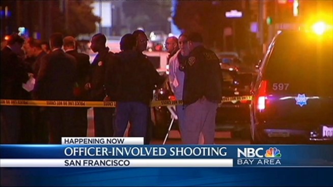 A suspect shot by police in San Francisco's Mission District tonight has been taken to a hospital, according to police.