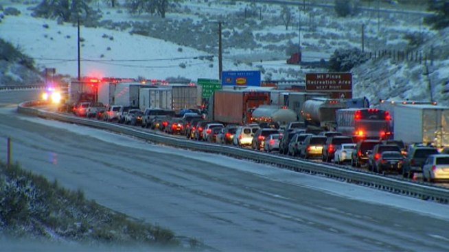 Low snow levels forced the CHP to shut down a section of the I-5 freeway in the Grapevine Friday afternoon. The CHP reported 20 to 30 vehicles involved in separate but related crashes on the northbound 5 Freeway just north of Gorman School Road. Janet Kwak reports from north of Gorman for the NBC4 News at 6 p.m. on Feb. 8, 2013. 