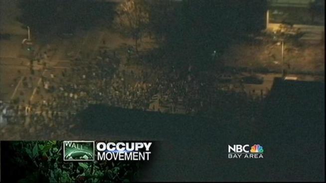 Protestors in Oakland have taken over Frank Ogawa Plaza, again and are now hitting the streets.