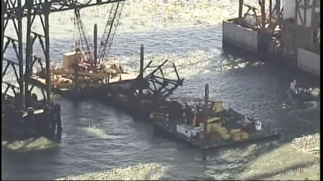 No one was hurt when a crane working on an under-section of the new Bay Bridge collapsed Thursday around noon.