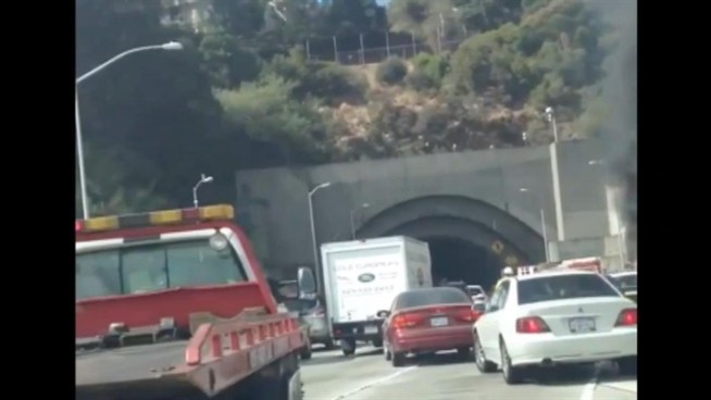 NBC Bay Area viewer captured video of fire that slows traffic on the upper deck of the Bay Bridge.