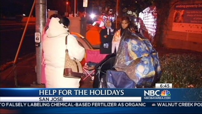 Long lines began forming Thursday night at San Jose's Sacred Heart Community Service center so that people could sign up for the annual food and holiday toy drive. Organizers expected 7,000 people to sign up by Christmas. Christie Smith reports.