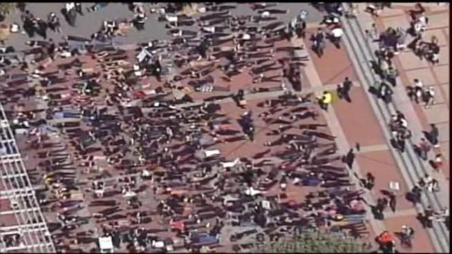 This is video of the duel protests that happened on Cal Campus Tuesday after a group sold cookies at a bake sale based on race.