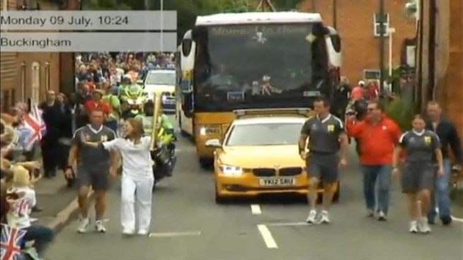 Sarah Williams of Pleasanton arrives in London to carry an Olympic torch for the 2012 games. The teen was chosen to be one of 8,000 torch bearers as an honor for her nonprofit work making blankets for foster children.
