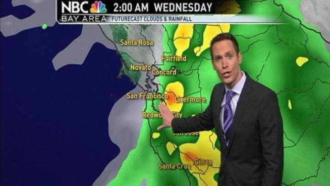 After record setting rain Monday another quick blast of weather will be hitting the Bay Area early Wednesday AM.  While most of you may be sleeping as the front passes with the strongest rain there is still plenty of isolated thunderstorms and Sierra snow that will develop Wednesday. Details on when near 80° weather returns in my 7 day forecast.