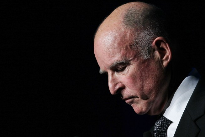 Authorities are investigating after the discovery of spray-painted threats against  Gov. Jerry Brown.