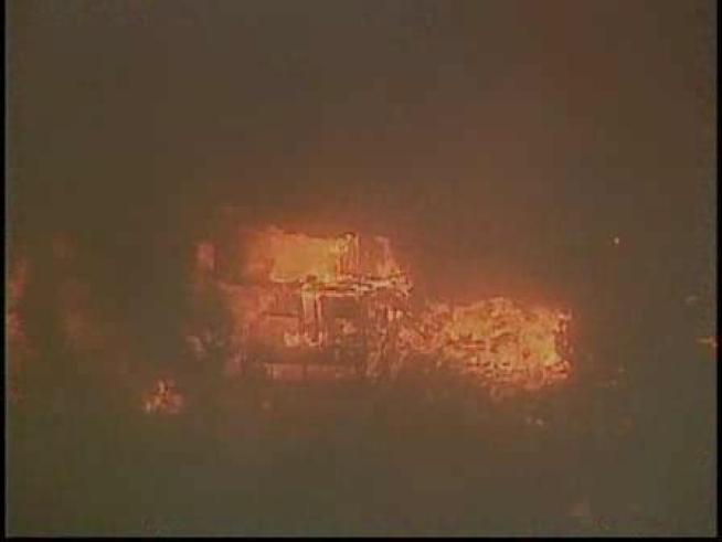An aerial view of a November 2007 wildfire that destroyed more than 50 homes in Malibu.