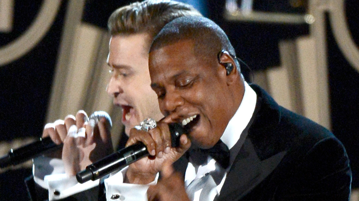 Singer+Justin+Timberlake+%28L%29+and+rapper+Jay-Z+perform+onstage+at+the+55th+Annual+GRAMMY+Awards+at+Staples+Center+on+February+10%2C+2013+in+Los+Angeles%2C+California.+%28Photo+by+Kevork+Djansezian%2FGetty+Images%29+