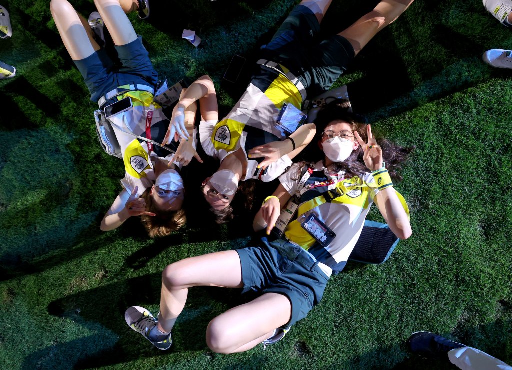 Members of Team Australia celebrates during the Closing Ceremony of the Tokyo 2020 Olympic Games at Olympic Stadium on Aug. 8, 2021 in Tokyo, Japan.