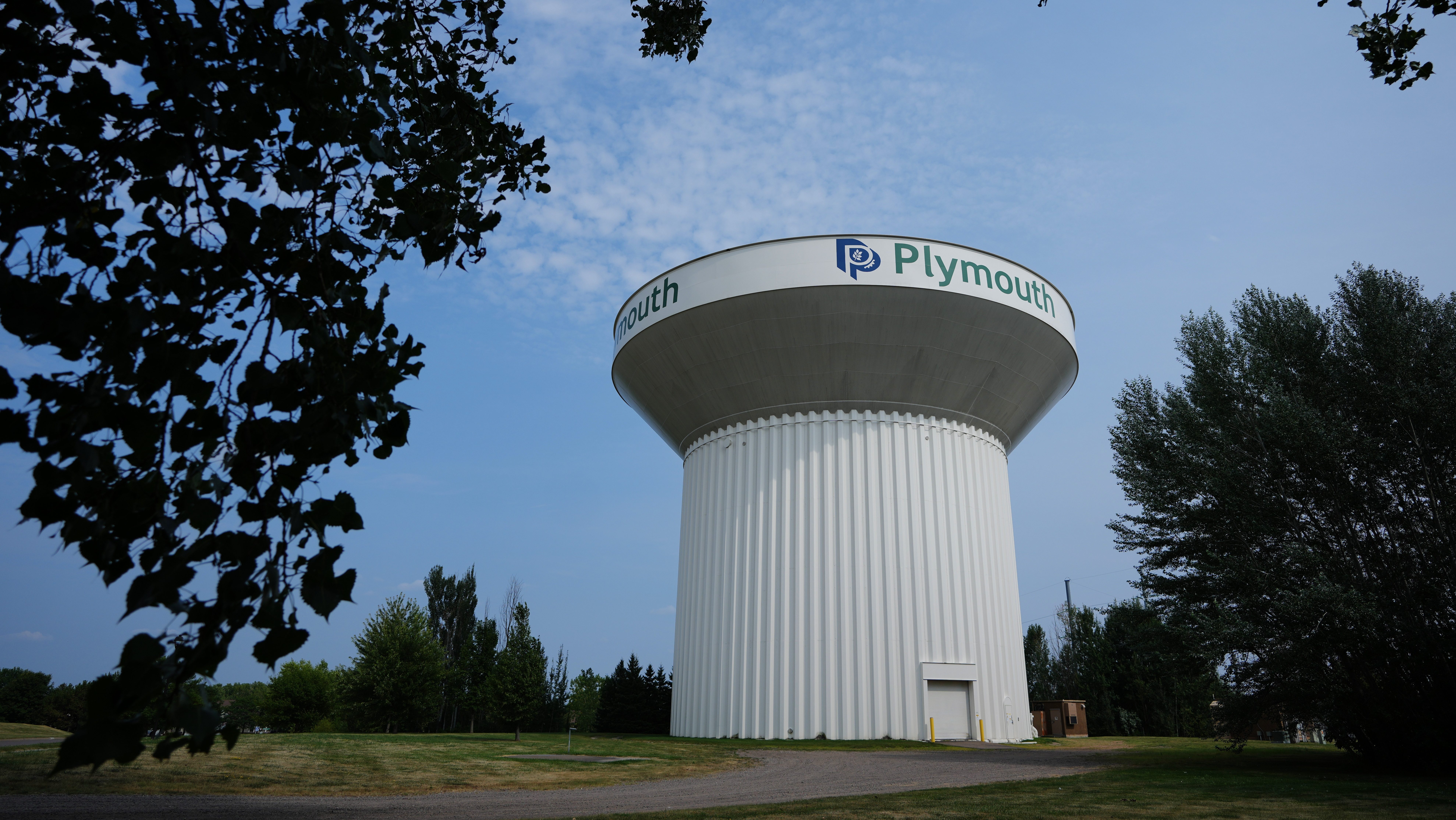 A water tower is seen Thursday, July 30, 2026, in Plymouth, Minn.