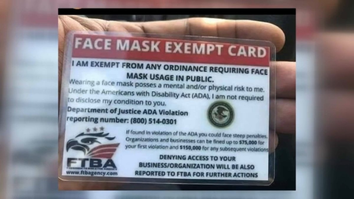 Coronavirus: Officials Warn of Fake Mask Exemption Cards – NBC Bay 