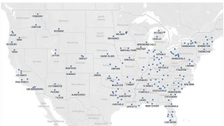 A map of JCPenney stores closing across the U.S.