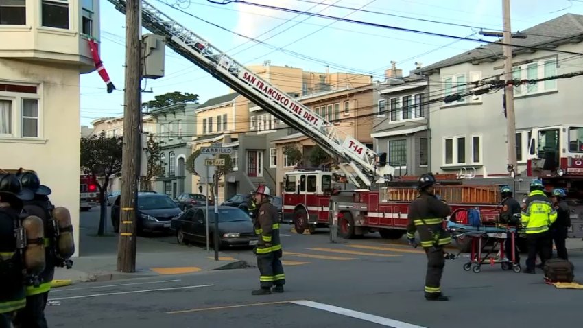 San Francisco firefighters respond to a two-alarm structure fire in the Richmond District. (Dec. 23, 2019)