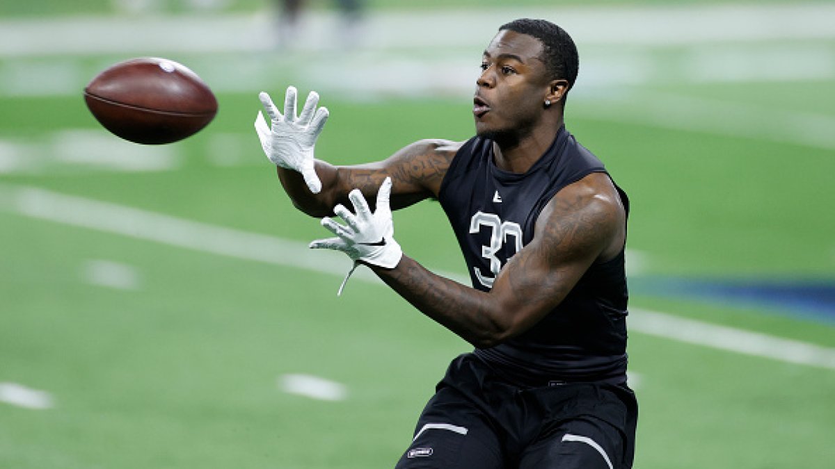 Oklahoma wide receiver Ceedee Lamb runs a drill at the NFL