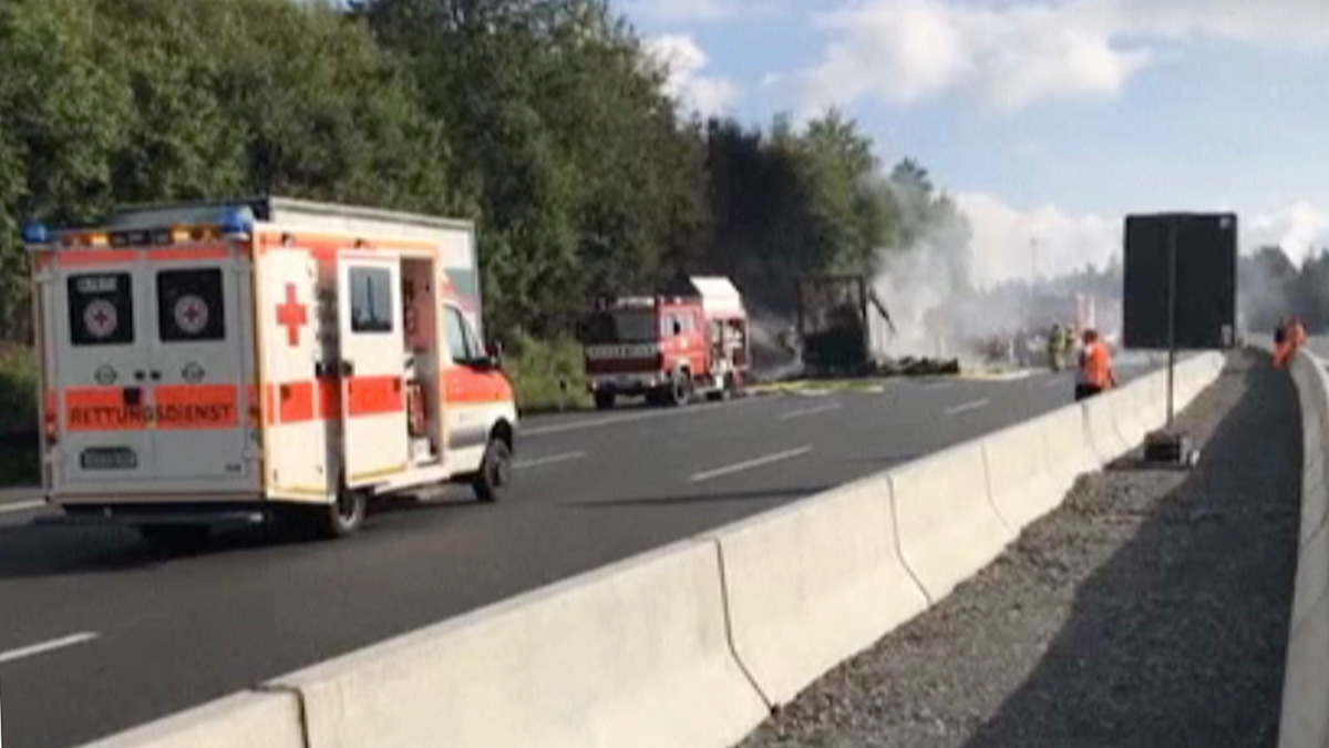 18 Believed Dead After Bus Crashes, Catches Fire in Germany: Police