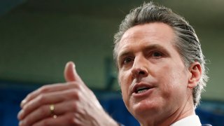 FILE: California Gov. Gavin Newsom responds to a reporters question about his proposed 2020-2021 state budget during a news conference in Sacramento, Calif., Friday, Jan. 10, 2020..