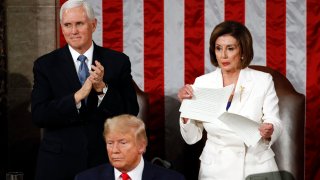 House Speaker Nancy Pelosi of Calif., tears her copy of President Donald Trump's s State of the Union address