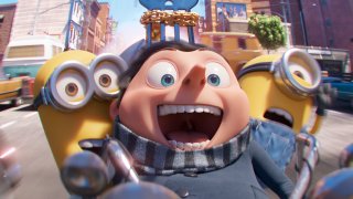 This image released by Illumination Entertainment and Universal Pictures shows characters, from left, Kevin, Gru, voiced by Steve Carell and Stuart in a scene from “Minions: The Rise of Gru.”  Universal Pictures said Thursday, March 19, 2020, that the animated film will not be completed by July 3 due to circumstances surrounding the coronavirus. (Illumination Entertainment and Universal Pictures via AP)