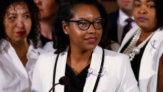 In this March 5, 2019 file photo Ohio House minority leader Emilia Sykes delivers the Democrat's response to the Ohio Governor Mike DeWine's Ohio State of the State address at the Ohio Statehouse in Columbus, Ohio. Only about a third of U.S. states have enacted laws addressing police use-of-force in the six years since a national protest movement emerged over the killings of black men by white police officers. Sykes criticized GOP lawmakers this week for failing to enact laws recommended by former Ohio Gov. John Kasich's task force that hold police accountable.