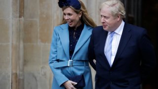 In this Monday, March 9, 2020, file photo, Britain's Prime Minister Boris Johnson and his partner Carrie Symonds arrive to attend the annual Commonwealth Day service at Westminster Abbey in London.