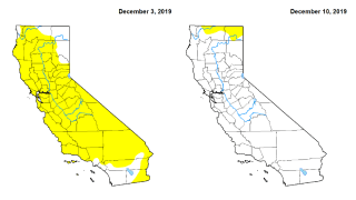 Maps from the U.S. Drought Monitor show improving drought conditions in California.